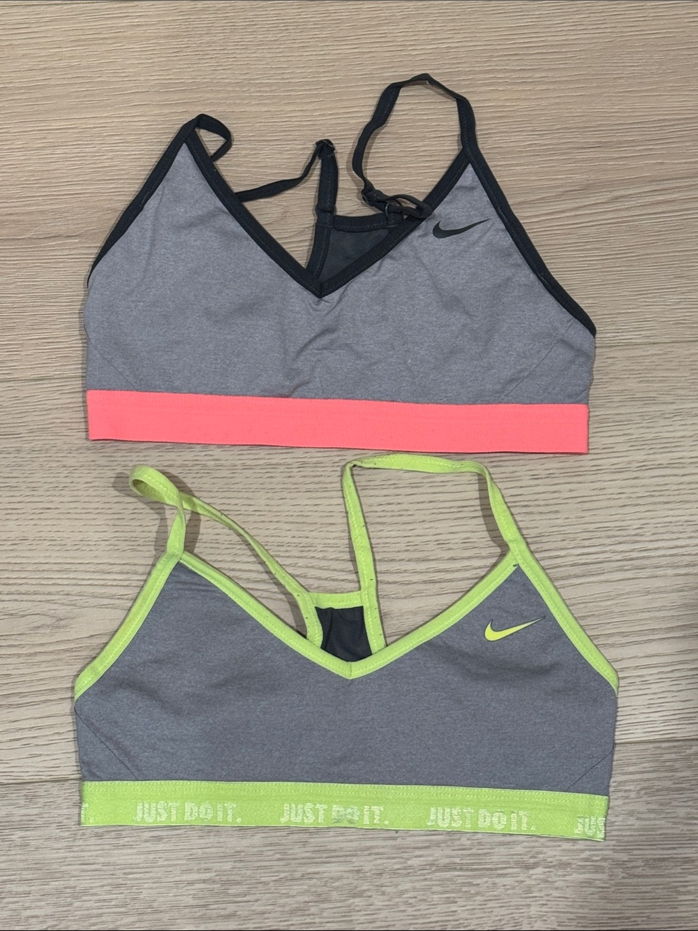 Nike Grey Sports Bralette Duo with Neon Pink and Neon Lime Trim fits like XS